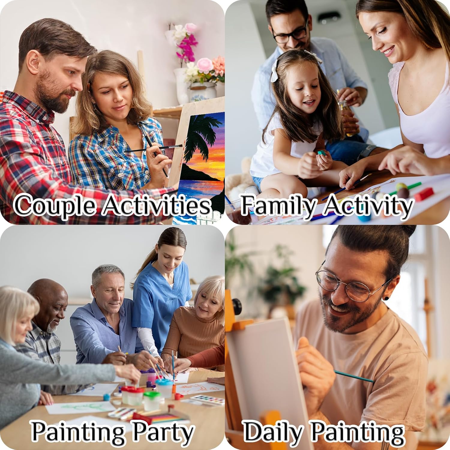 VOCHIC 2 Pack Sip and Paint Kit Blank Canvas Couples Date Night Painting Party Set with Easels Acrylic Paint Brushes Art Drawing Supplies for Adults Kids Students Artists Beginner(8x10in)