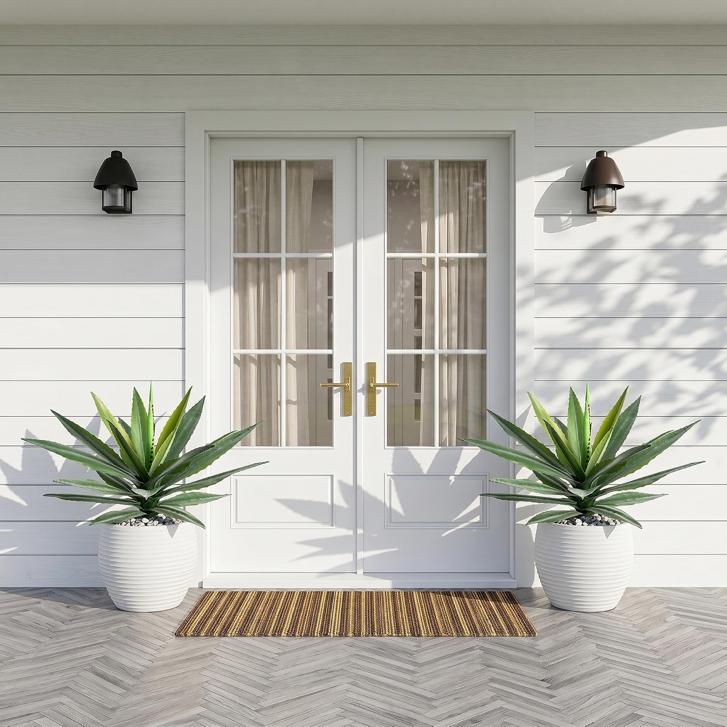 Artificial Agave Plant Outdoor, 22Inch Fake Plants UV Resistant for Indoor, Faux Large Plant Fake Greenery with UV Resistant Decor for Home Porch Garden, Housewarming Gifts（2Pack）