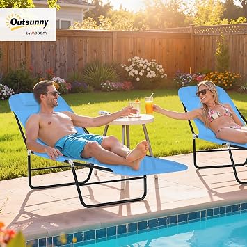 Outsunny Folding Chaise Lounge Chair, Reclining Back, Blue