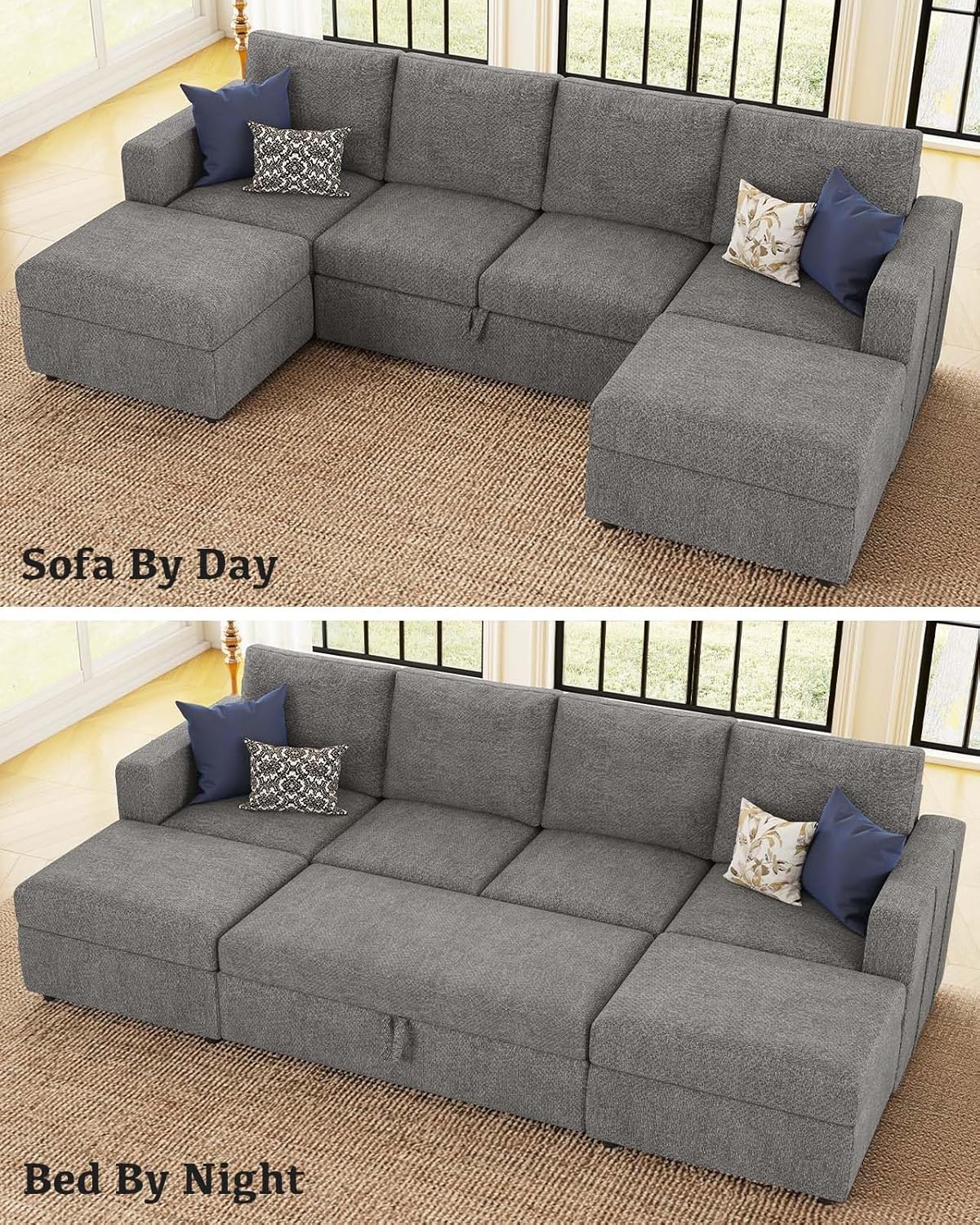 Belffin Pull Out Bed Module for Modular Sectional Sleeper Sofa Armless Loveseat with Pull Out Sofa Bed for Sectional Couch Bed Grey