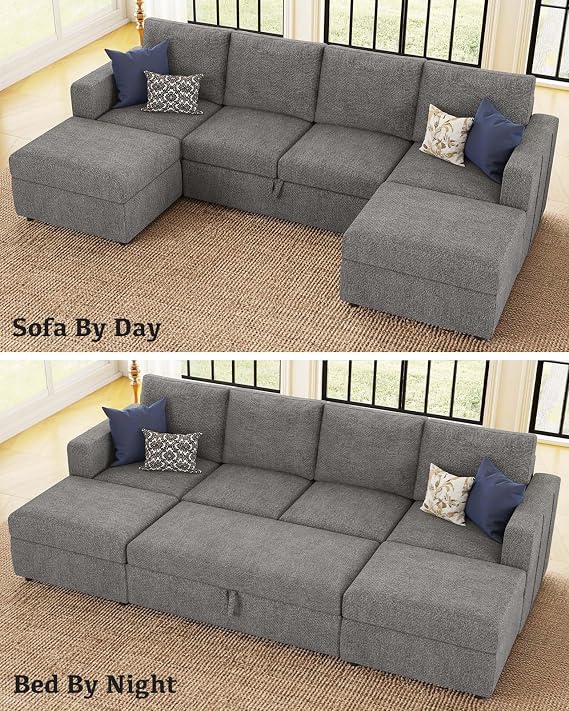 Belffin Pull Out Bed Module for Modular Sectional Sleeper Sofa Armless Loveseat with Pull Out Sofa Bed for Sectional Couch Bed Grey