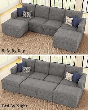 Belffin Pull Out Bed Module for Modular Sectional Sleeper Sofa Armless Loveseat with Pull Out Sofa Bed for Sectional Couch Bed Grey