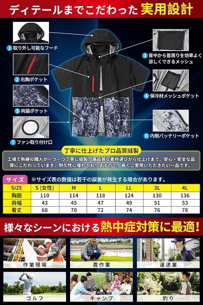Amazon.co.jp: [Mizapan] 作業服 半袖 【52V超高出力&46500mAh大容量