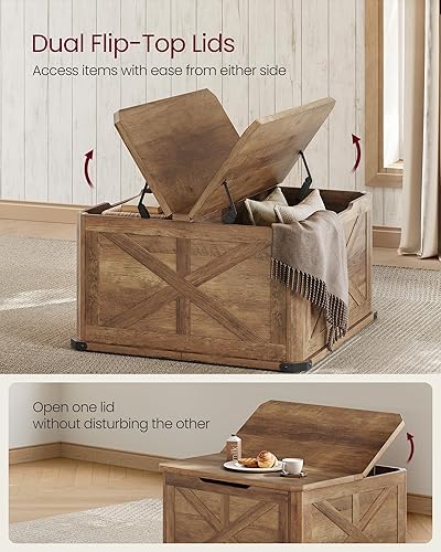 Miniatura 4 de VASAGLE LIRY Collection - Farmhouse Coffee Table with Storage, Square Center Coffee Table for Living Room, with Hidden Compartment, Flip-Top Lids,