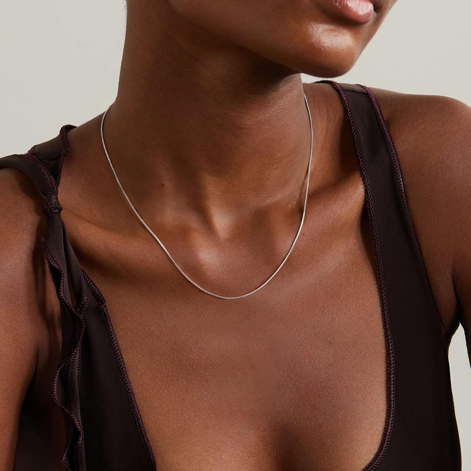 925 Sterling Silver Chain Necklace for Women 16K Gold Plated Box Link Chain Necklace Simple Dainty Choker Necklace Waterproof Link Necklace Trendy Jewelry Gifts - Image 3