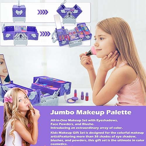 Miniatura 4 de Juegos de maquillaje para niñas  52 piezas de maquillaje seguro y lavable para niños, kit de maquillaje real para niños pequeños con estuche de