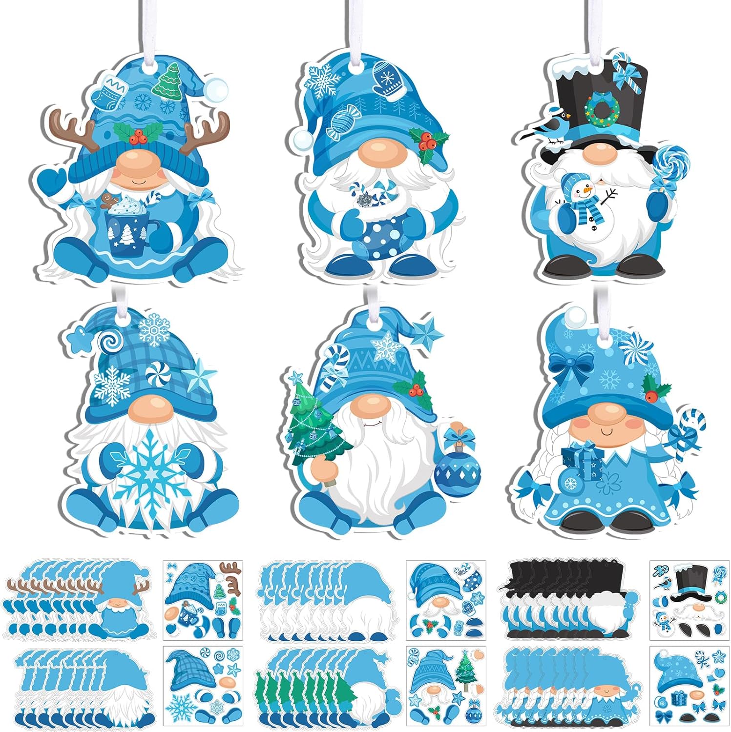 Chiisong 48 Pcs Winter Craft Kits for Kids Winter Gnome Crafts DIY Ornaments Kit Make Your Own Holiday Gnome Ornaments for Xmas Tree Holiday Decor