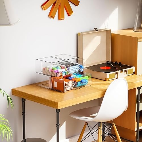 Miniatura 8 de Yieach Paquete de 4 cajones de almacenamiento apilables transparentes, contenedores de acrílico de 4.4 pulgadas de alto para organizar,
