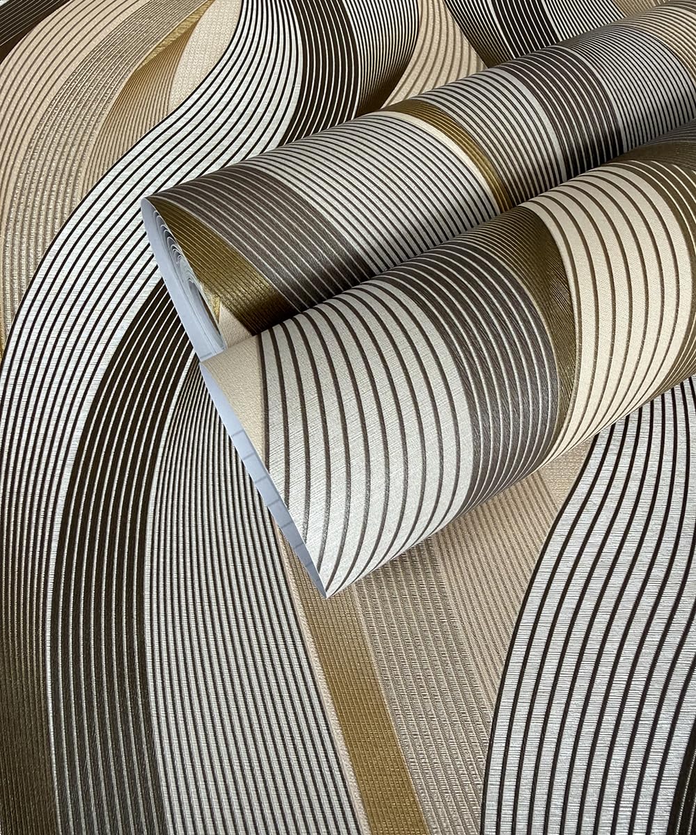 Tapeta 3D Wave Stripe odklej i przyklej, metaliczny złoty brokat, 52 cm x