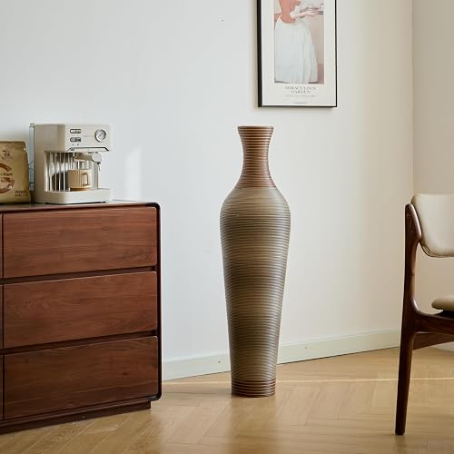 39" Tall Large Rattan Standing Floor Vase Modern Decorative Accent Flower Holder Floor Vase for Living Room Entryway Dining Room Stylish Home Décor Statement Piece (Brown+Grey)
