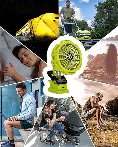 Miniatura 7 de Taingwei Ventilador portátil con clip para batería Ryobi de 18 V, ventilador de cochecito de 6.5 pulgadas con 3 ajustes de velocidad de eficiencia
