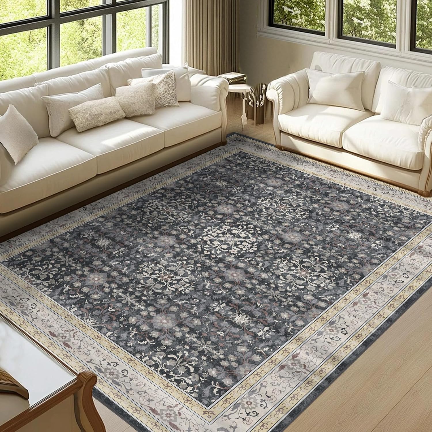 5x7 Black & Gold Area Rug - Stain-Resistant Indoor Carpet for Living Room & Bedroom - Ultra Soft Waterproof Design - Pet-Friendly Non-Slip Rug