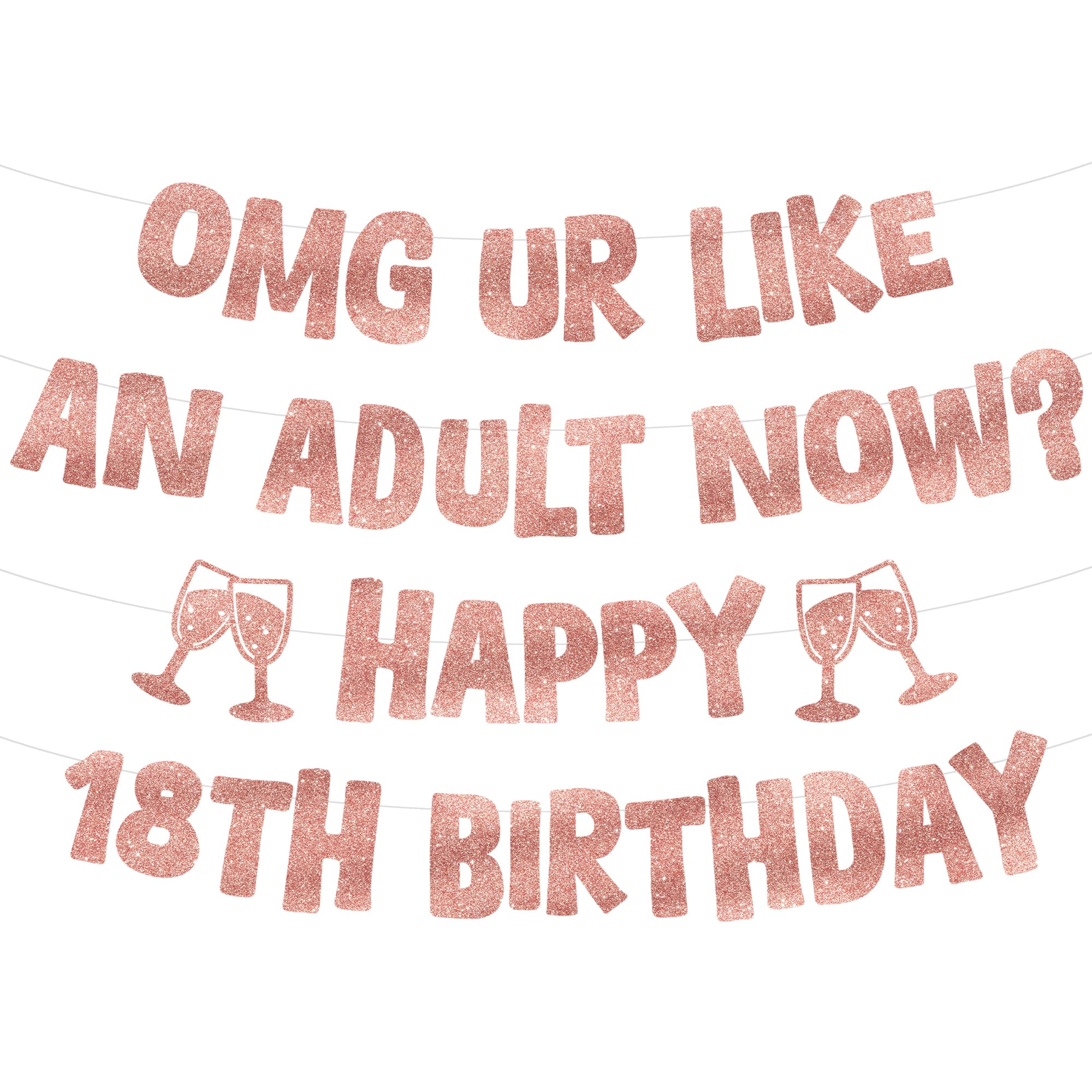 Happy 18th Birthday Banner Decorations - Glitter OMG UR Like an Adult Now? Banners Rose Gold, Party Supplies for Girls 18 Year Old Celebration
