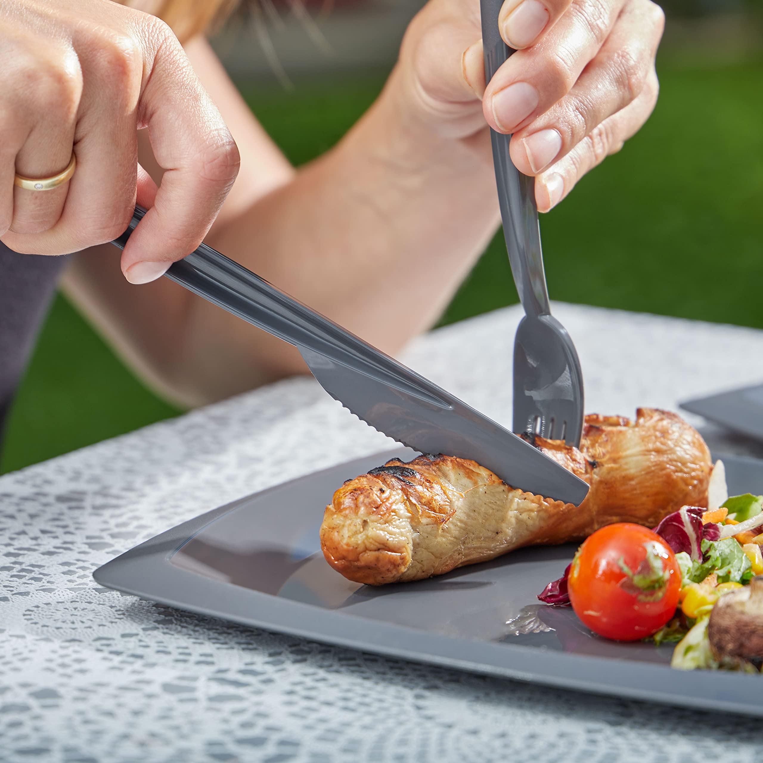 Grizzly Set di posate in plastica I Set di 20 coltelli riutilizzabili I Robusto I Lavabile in lavastoviglie I 100% riciclabile I Posate riutilizzabili color antracite