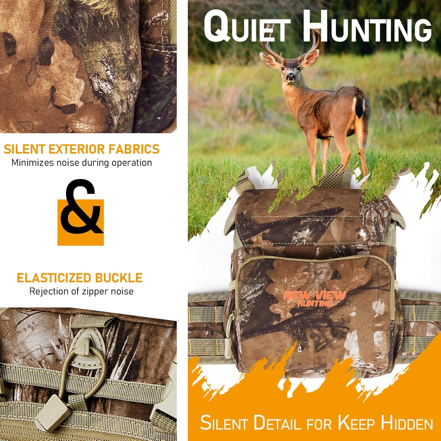 NEW VIEW Binocular Harness Chest Pack, Bino Case with Rangefinder Pouch and Rain Cover, Silent Chest Rig with 8 Pockets for Hunting, Hiking, Bird Watching - Image 3