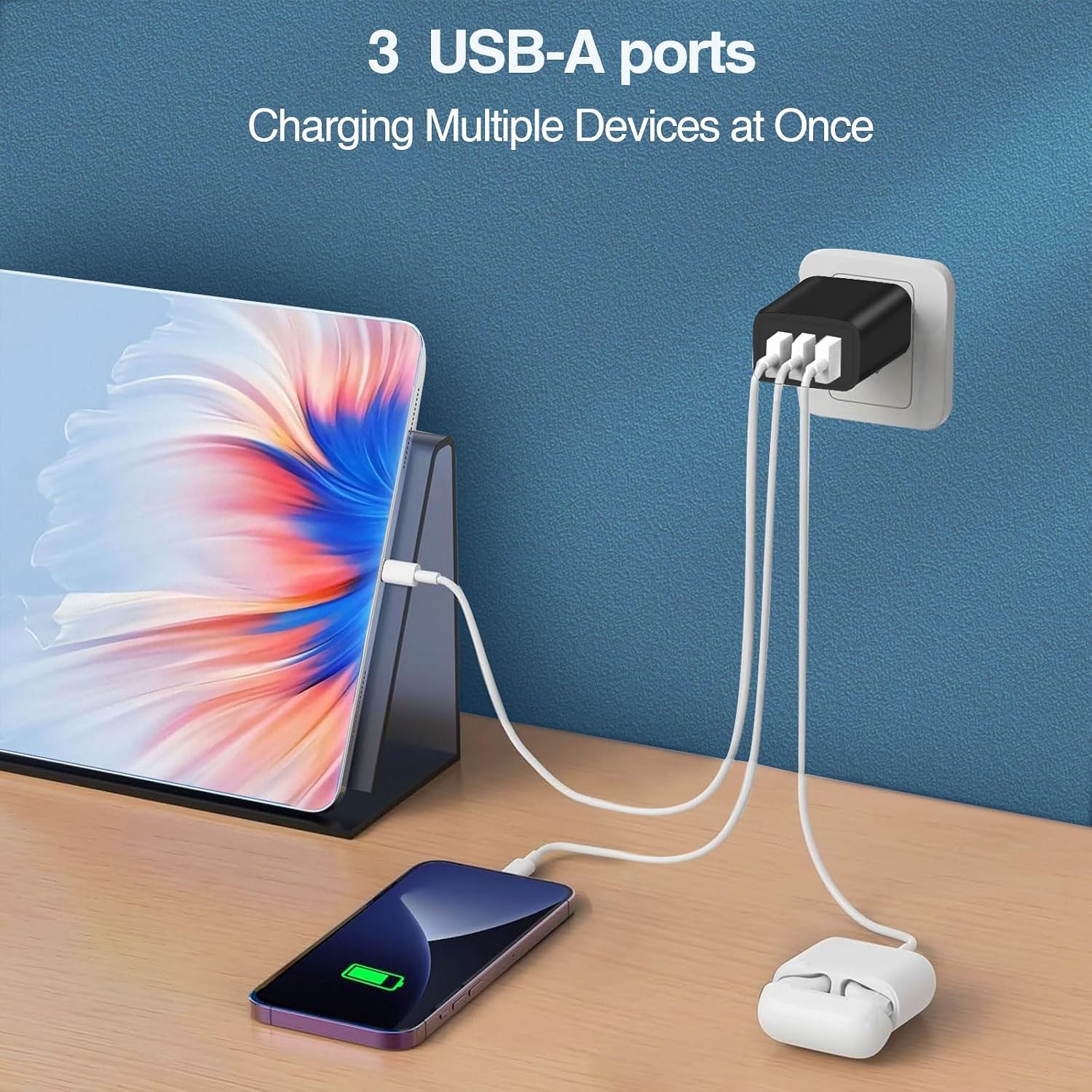 USB Charger Block, Wall Plug in Charging Blocks, Fast Charging Multiport Wall Chargers Power Adapter for Charger for Mobile Phone 16/15/14/13/12/11/10 Pro and More【4 Pack 】 (Black)