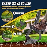 Vista 6 de Herramienta de jardín de azada, triángulo resistente de 52.7 pulgadas, desbrozadora manual con mango largo, acción de eliminación de malezas