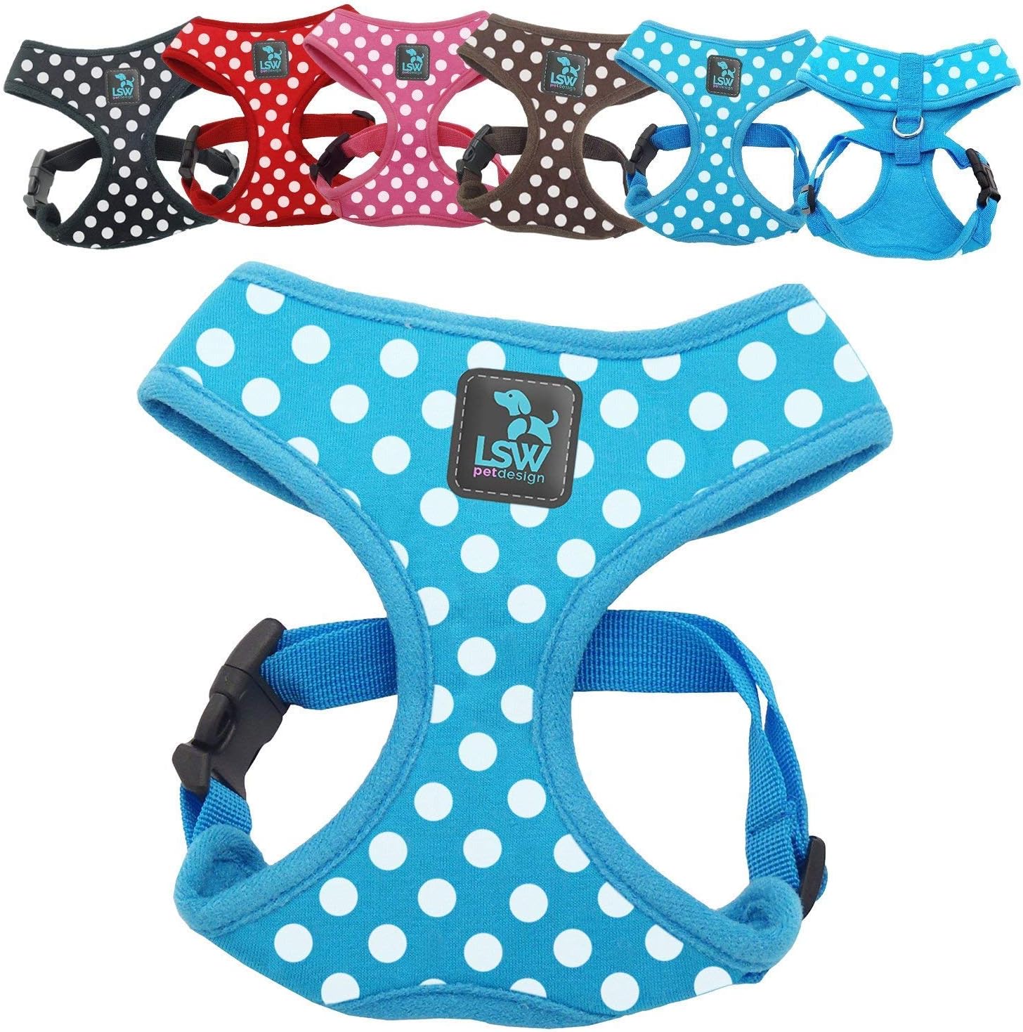 LSW Pet Design No Pull Small Dog Pet Harness Breathable Dotty Cotton Design and Sizes Blue Large