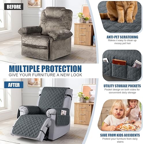 Miniatura 4 de TAOCOCO Fundas reclinables 100% impermeables, fundas de sofá reclinable con correas para las piernas, funda de sofá reclinable reversible para silla