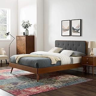 Modway MOD-6646-WAL-CHA Bridgette Full Wood Platform Bed with Splayed Legs, Walnut Charcoal
