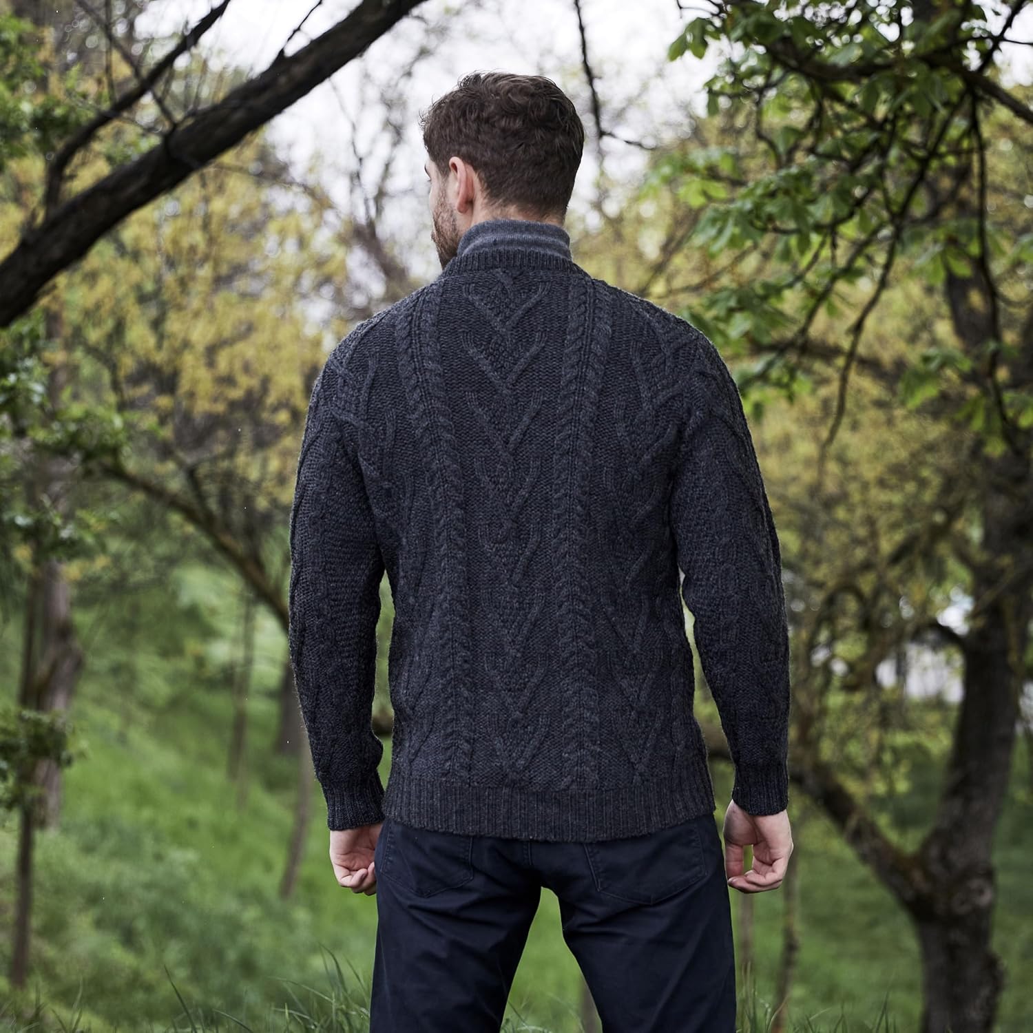 SAOL 100% Merino Wool Men's Irish Traditional Aran Crew Neck Cable Knit Sweater Pullover - Image 6