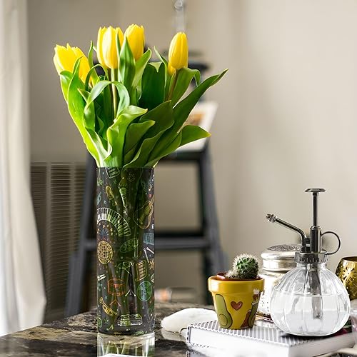 Miniatura 5 de Patrón de música retro, instrumento musical, notas musicales, jarrones de flores de plástico para centros de mesa, jarrones cilíndricos