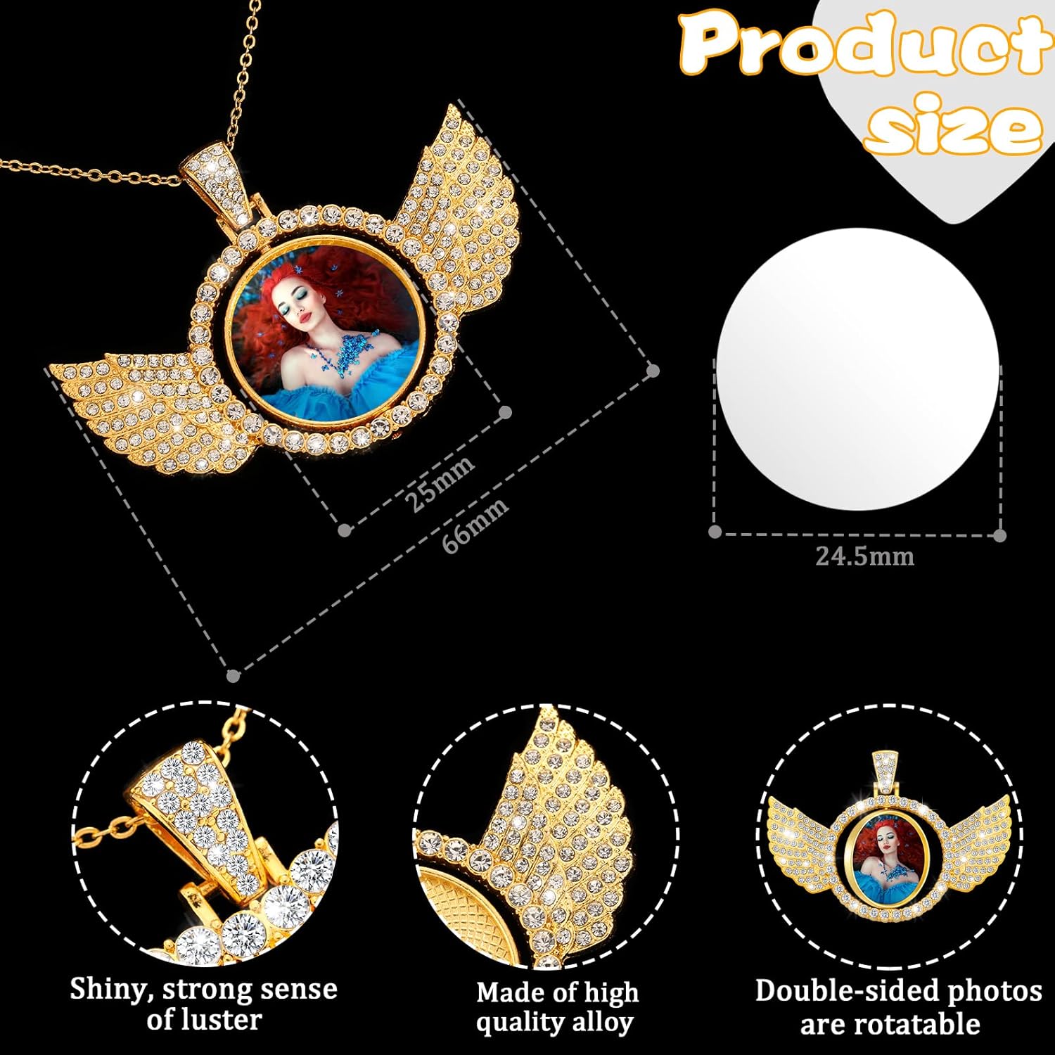 Junkin 18 Pcs Sublimation Necklace Blank Rhinestone Pendant Set Wing Bezel Charms Blanks with 6 Double Sided Wing Rhinestone Charms, 12 Sublimation Discs for DIY Making Jewelry Xmas Gift - Image 3
