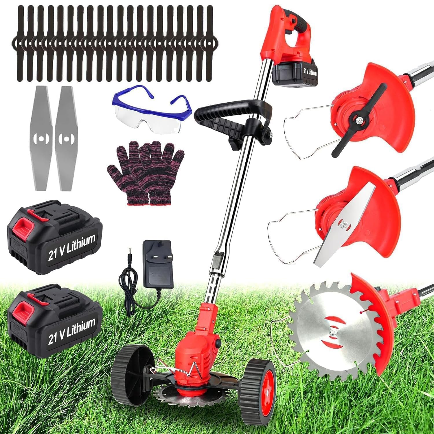 Sponsored Ad - Electric Cordless Weed Wacker,24V 2Ah Battery Powered Weed Eater with 2 Batteries and 3 Types Blades,Lightweight and Powerful String Trimmer for Yard and Garden(RED)