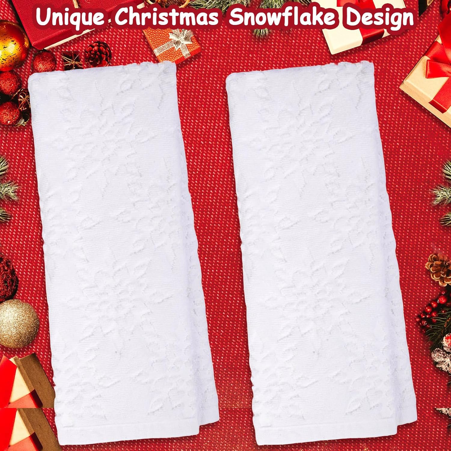 Christmas Snowflake Bathroom Hand Towels Set - 2 Pcs 28.4" x 14.2" White Printed Kitchen Dish Towels for Holiday Indoor Decorations, Cotton Decorative Fingertip Tea Table Towel for Winter Home Decor - Image 3