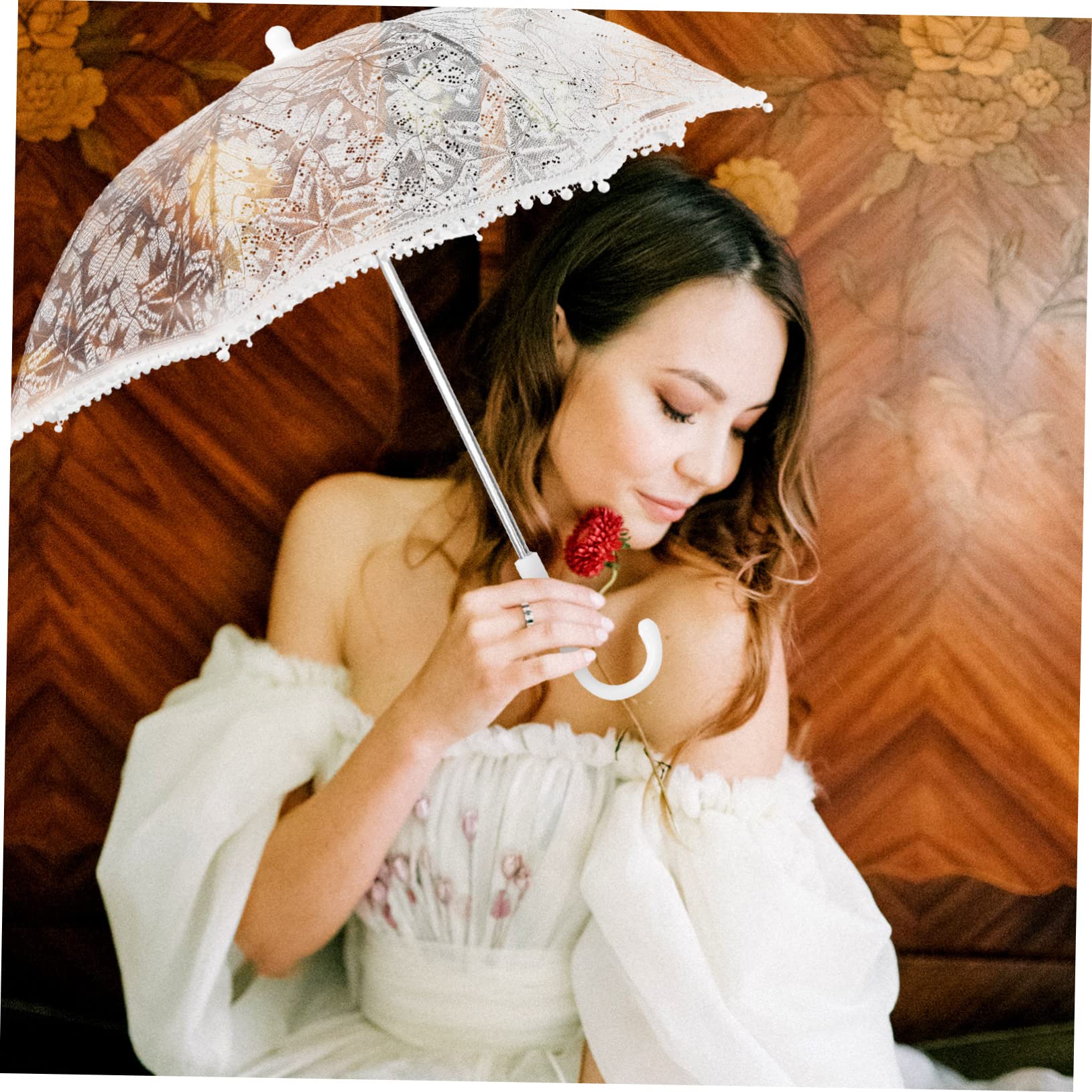 LIFKOME Fashionable Lace Umbrella Wedding Bride Parasol Sturdy and Sturdy for Bridal Party Stage
