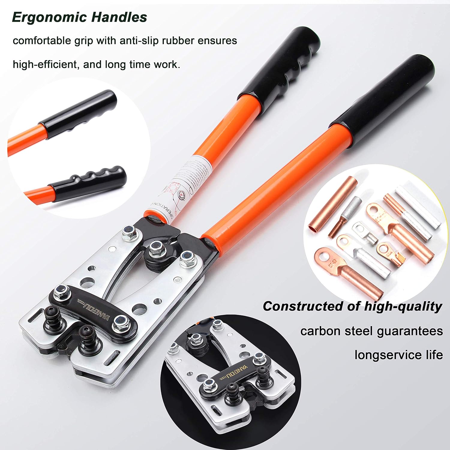 Yangoutool Battery Terminal Cable Crimping Tool AWG 1/0, 2, 4, 6,8,10 for Electrician Wire Lug Crimper for Heavy Duty Large Gauge Electrical Connector Copper Ring Butt Car Vehicle Maintenance
