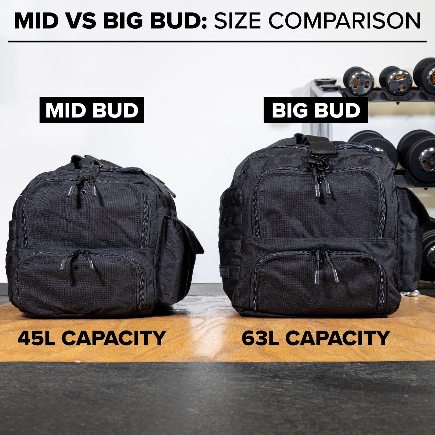 Serious Steel Fitness Bolsa de gimnasio | Bolsa de lona de nailon 1000D | Resistente, Negro, Duffel Bag (Mid Bud), Bolsa de lona (capullo medio)