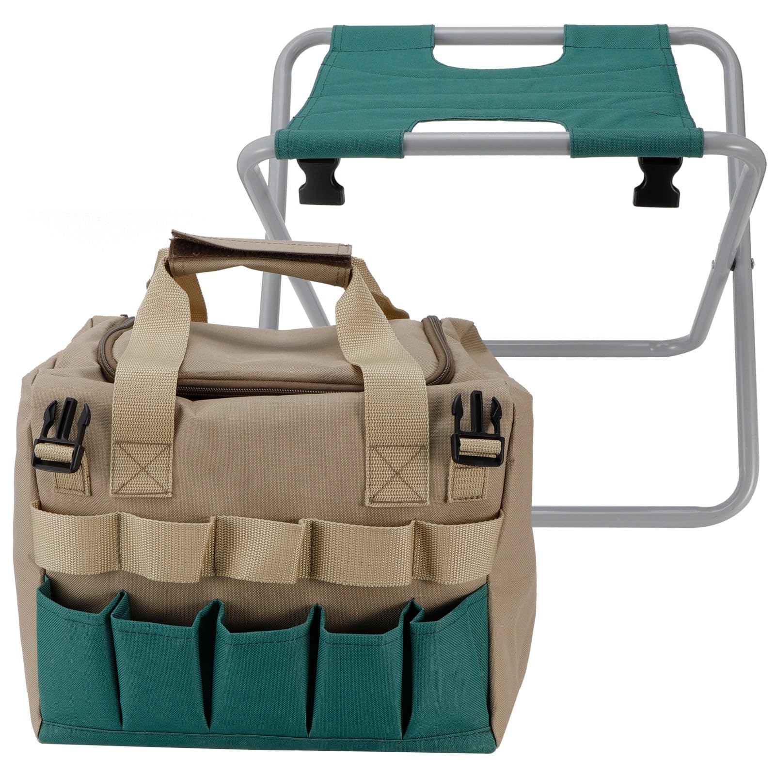 Sgabello da Giardinaggio Sedile Sgabello da Giardino Pieghevole Portatile Multifunzione con Borsa per Attrezzi per Forniture da Campeggio All'aperto