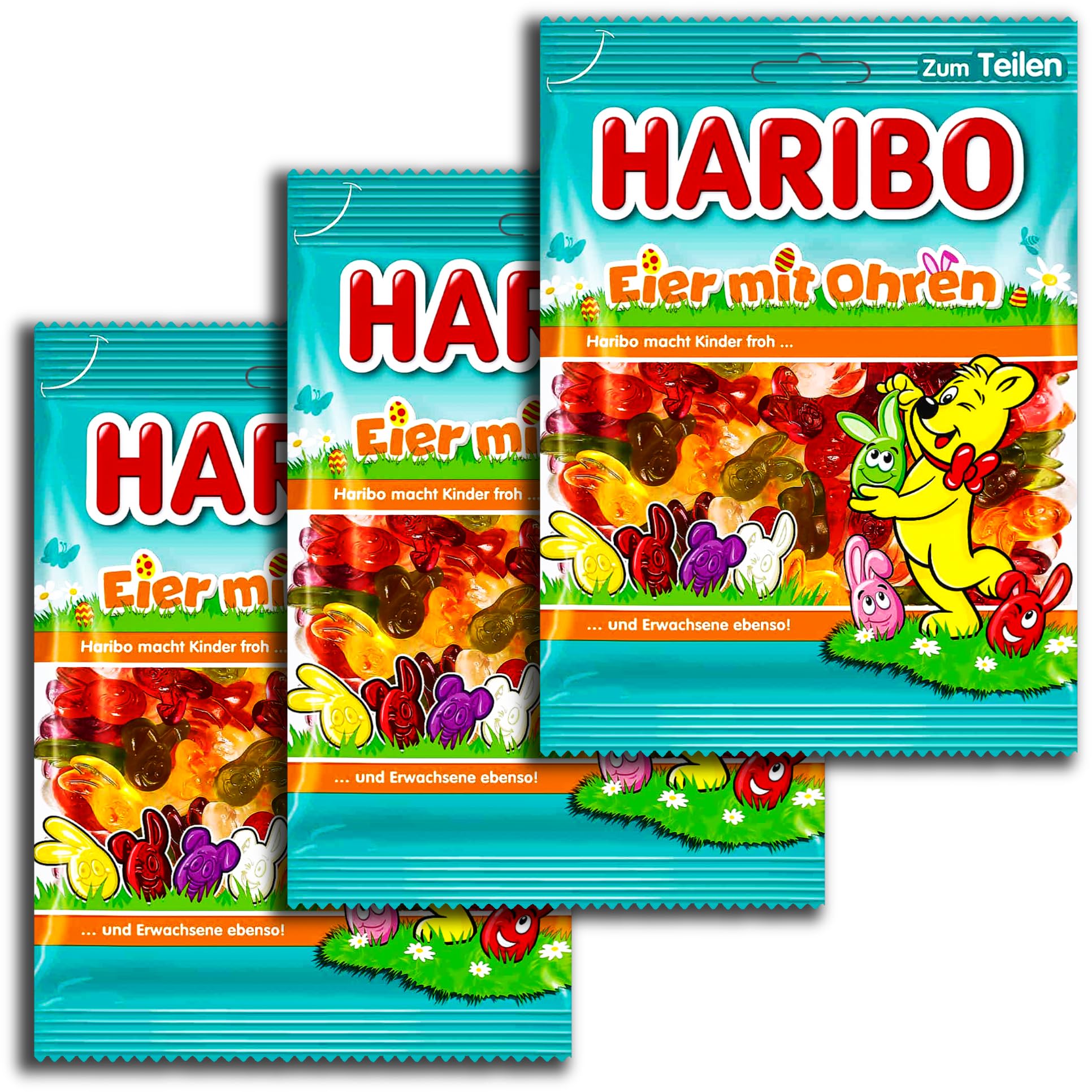 3 er Pack Haribo Eier mit Ohren 3 x 200g Fruchtgummi/Weingummi