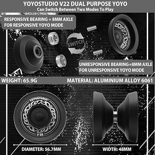 Miniatura 3 de YOYOSTUDIO Yoyo giratorio de dedo F25 para niños de 8 a 12 años y adultos, Yoyo profesional de doble propósito para todos los jugadores, yoyos de