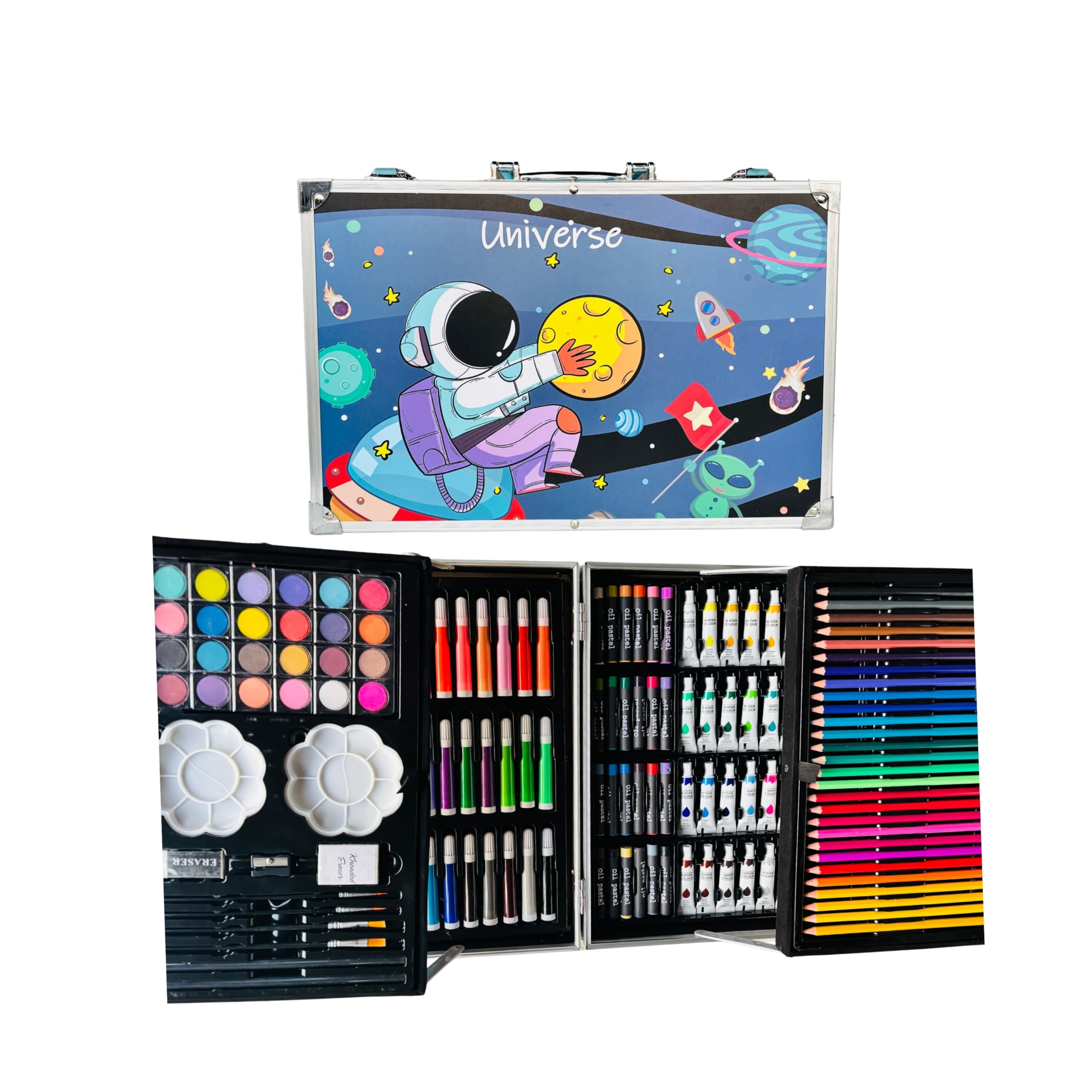 Kitchen Bloom Customized Color Kit Art Set for Kids, 145 Pieces Drawing Kit with Colour Pencils, Oil Pastels, Paint Brushes, Water Colours, Marker Pens, Color Set for Kids