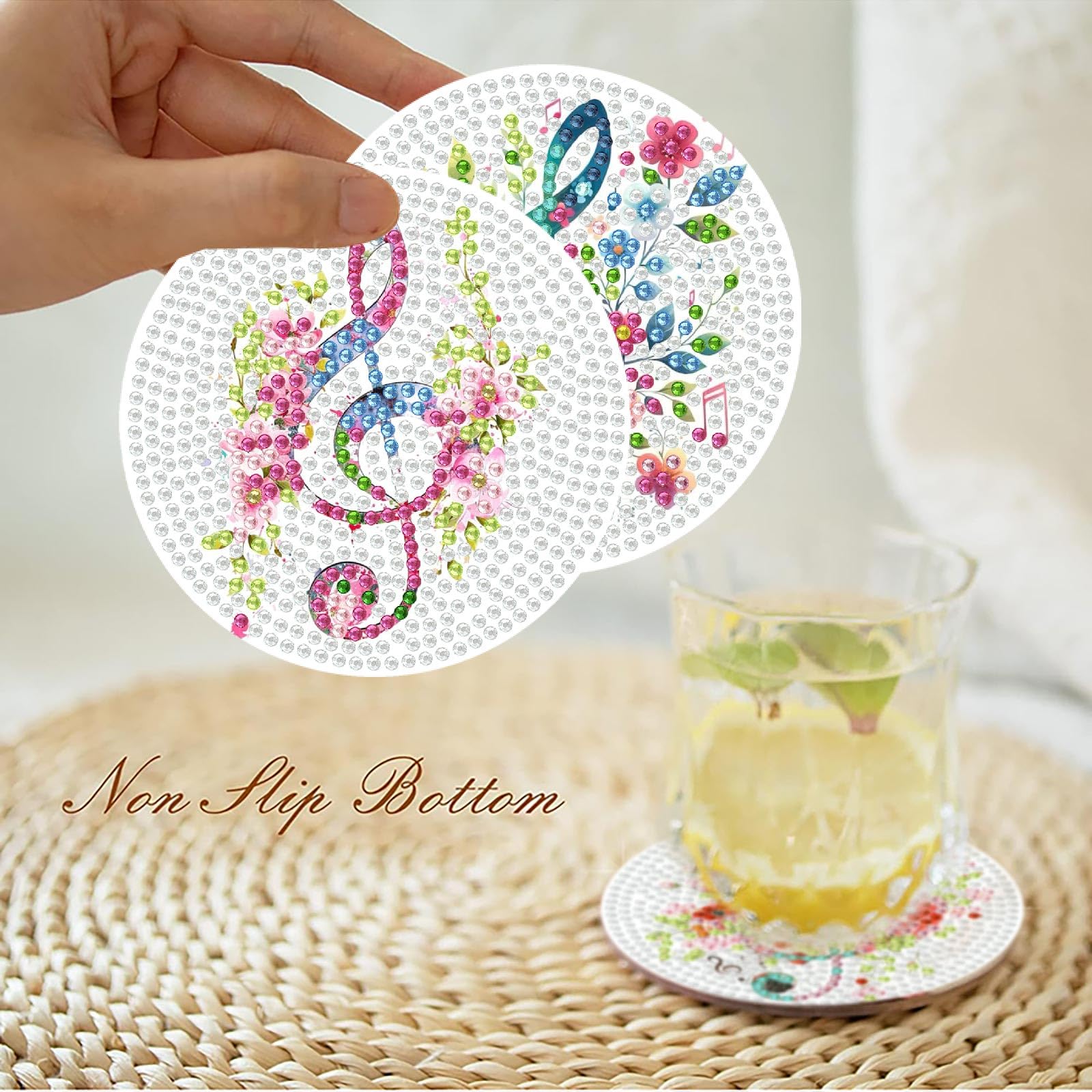 Diamond Art Coasters - Floral Musical Notes -3 Diamond Art Coasters - Floral Musical Notes -3
