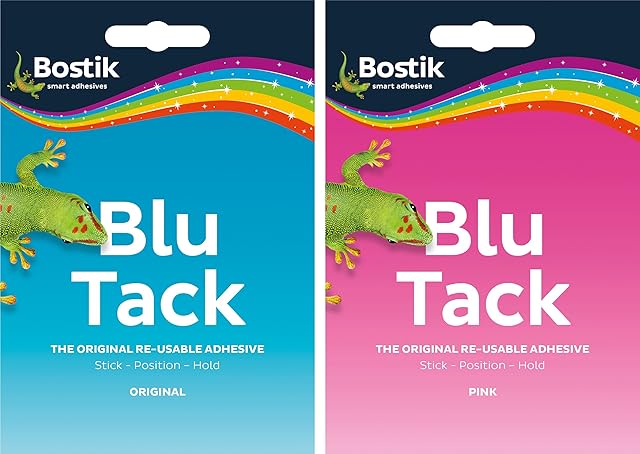 2 x Bostik Blu Tack Pink & Blue Re-usable Mastic Adhesive Glue (1 Pink 1 Blue)