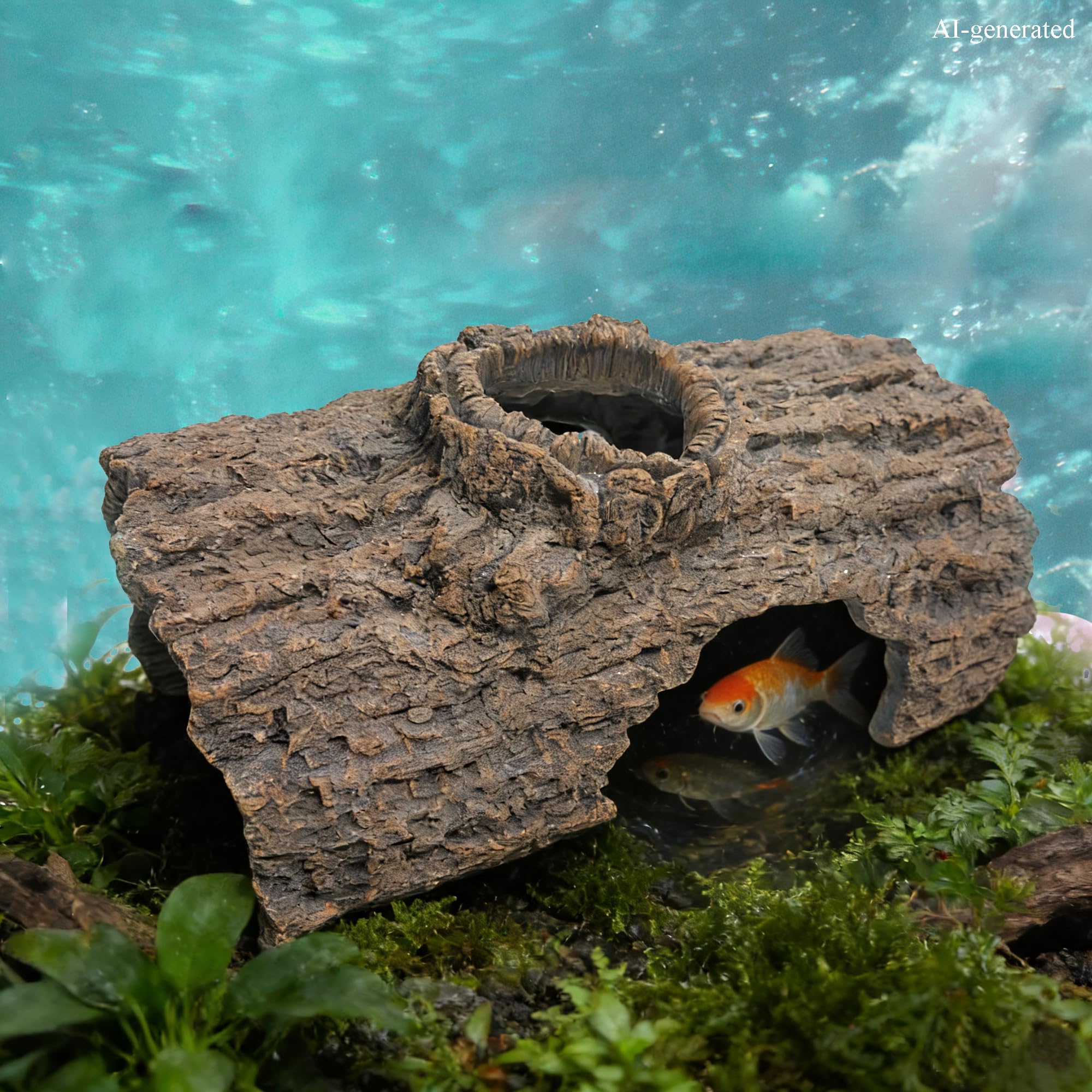 Cueva de peces de tronco sintético extragrande, refugio decorativo para estanques koi, acuarios y terrarios de reptiles