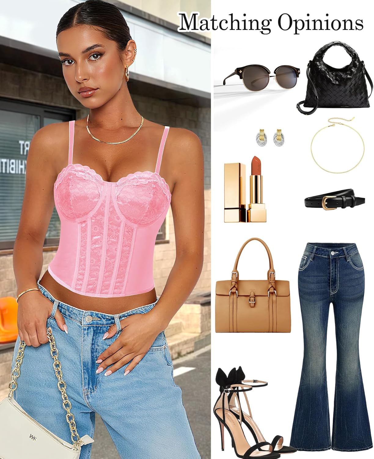 Corset Tops for Women Lace Going Out Bustier Top Adjustable Straps Satin Camisole Crop Top with Back Hooks - Image 4