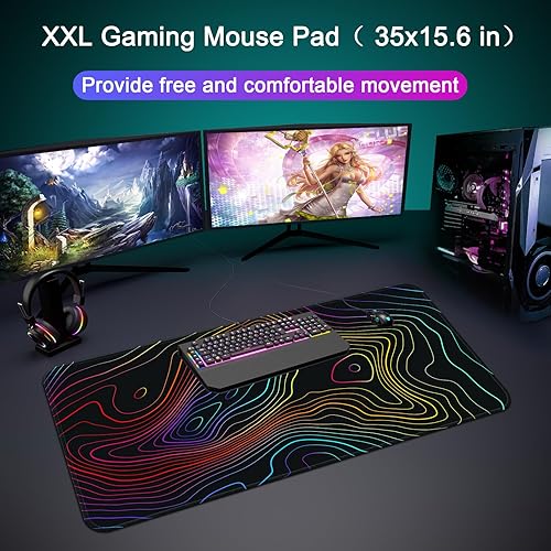 Vista 31 de Alfombrilla de escritorio, alfombrilla grande para mouse de 35 x 15.6 pulgadas, XXL extendida para juegos, con base antideslizante, alfombrilla