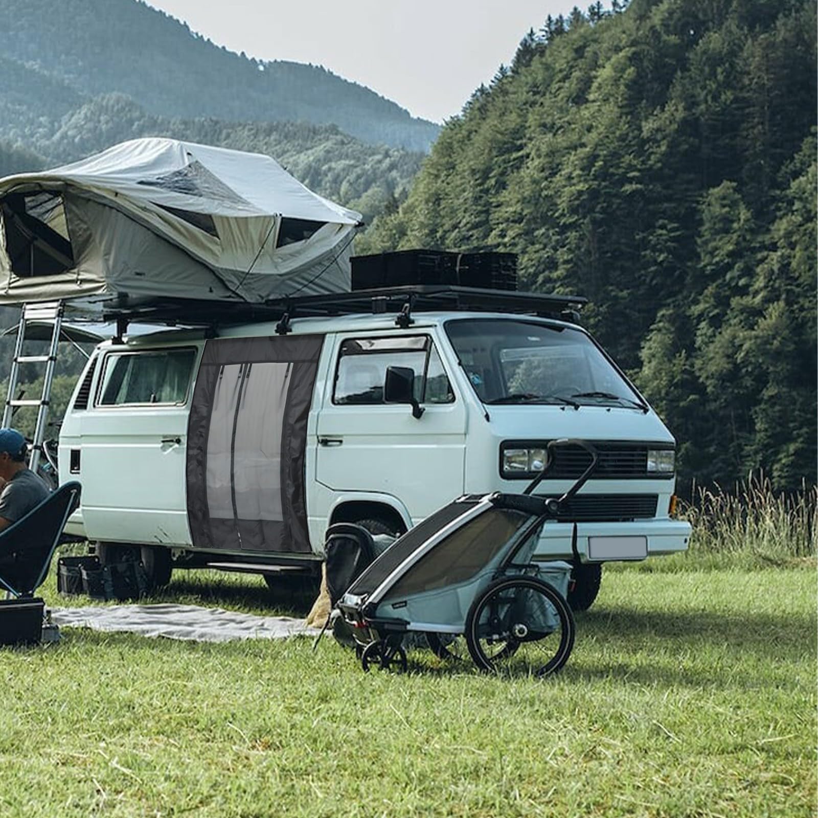 Zanzariera per porta per Fiat Ducato per camper | Rete PA 420D con cerniera | Tenda barriera facile da montare per camper | Protezione dagli insetti da campeggio estivo