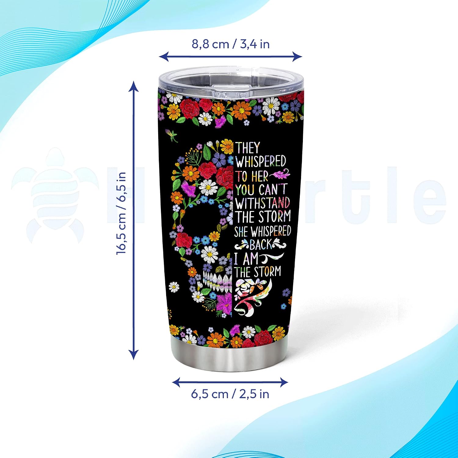 Hyturtle Personalized Sugar Skull Tumbler Gifts for Skull Lovers - Goth Tumbler - Skull Gothic Birthday Gifts for Girls Women - Motivational Skull Tumbler - Custom Name 20oz Stainless Steel Tumbler