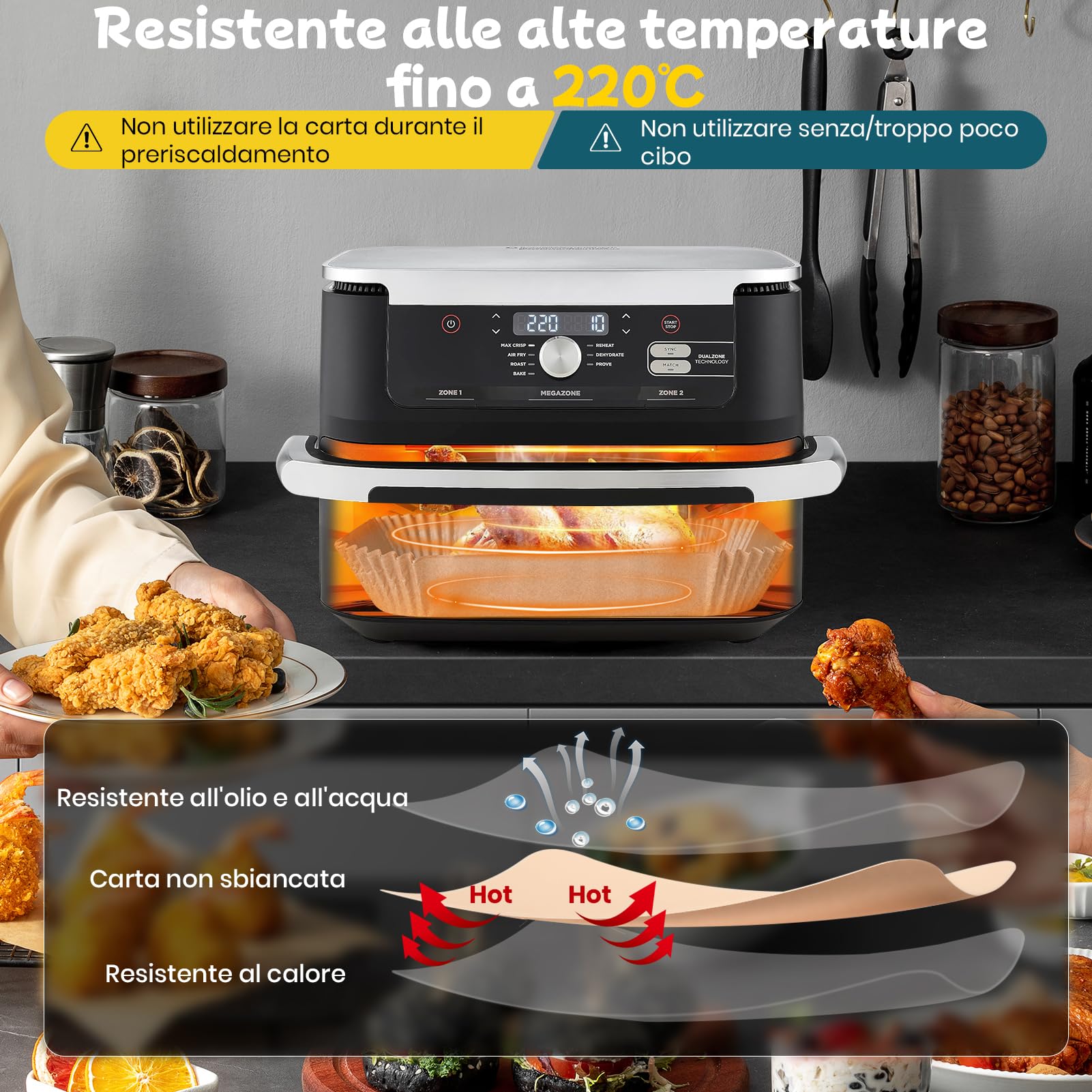 300 Pezzi Carta Forno Friggitrice ad Aria per Ninja Foodi Flexdrawer 10,4L, Accessori per Ninja Foodi AF500EU AF500EUCP Airfryer, Carta da Forno Airfryer per Cosori Dual Blaze TwinFry 10L/ Cecotec 9L