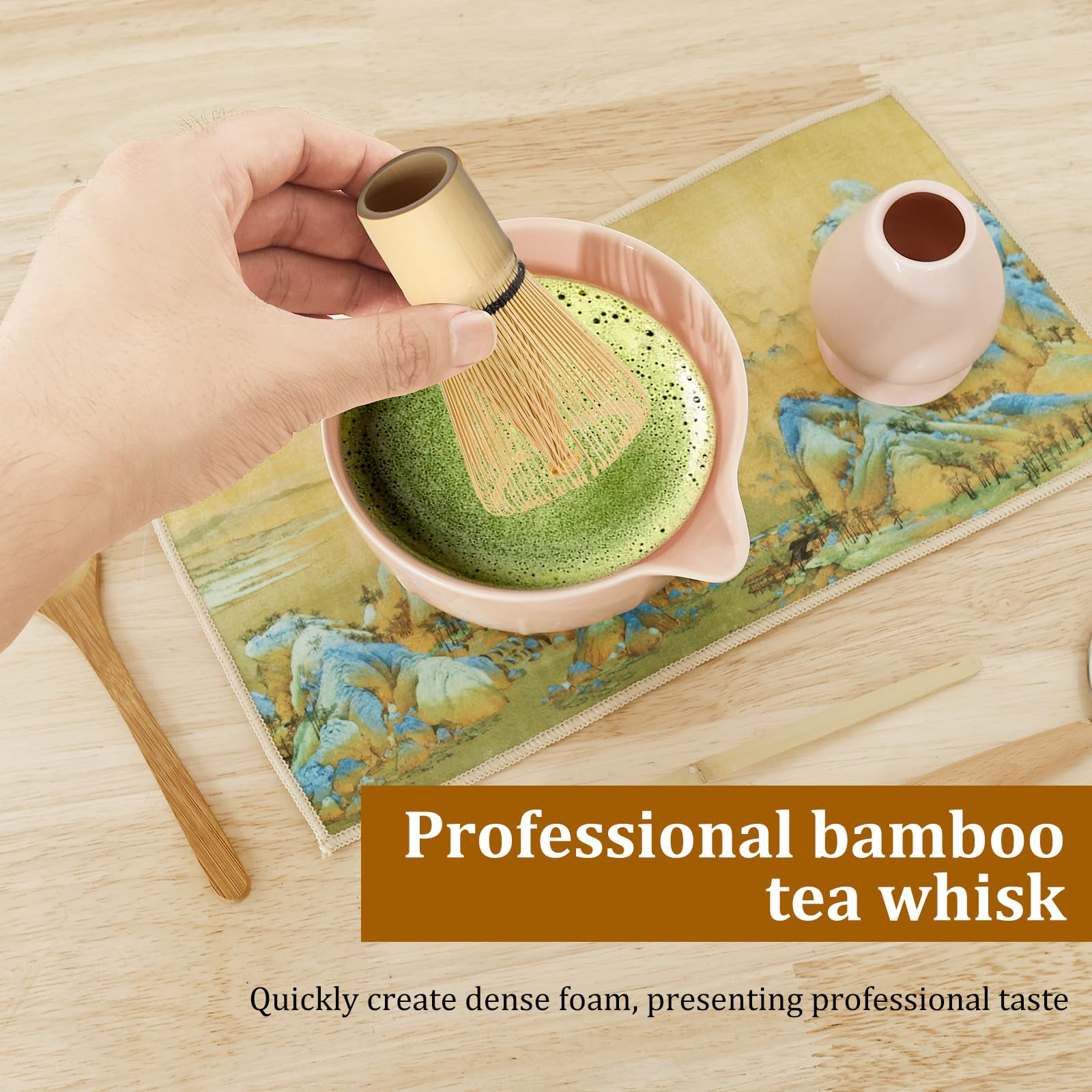 Scopa Bambù Matcha Set Da Tè Matcha - 5 Pezzi - Ciotola Ceramica E Scopa Bambù - Nero - Accessori Completi Kit Cerimonia Tè Giapponese - 8