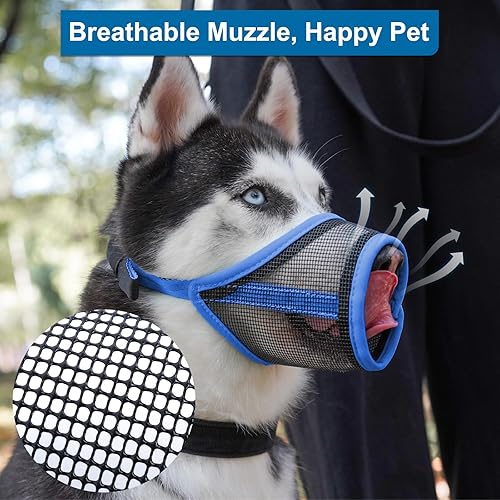 Miniatura 7 de LUCKYPAW Bozal para perro, bozal de malla para perros pequeños, medianos y grandes, bozal suave para evitar morder, bozal ajustable y transpirable