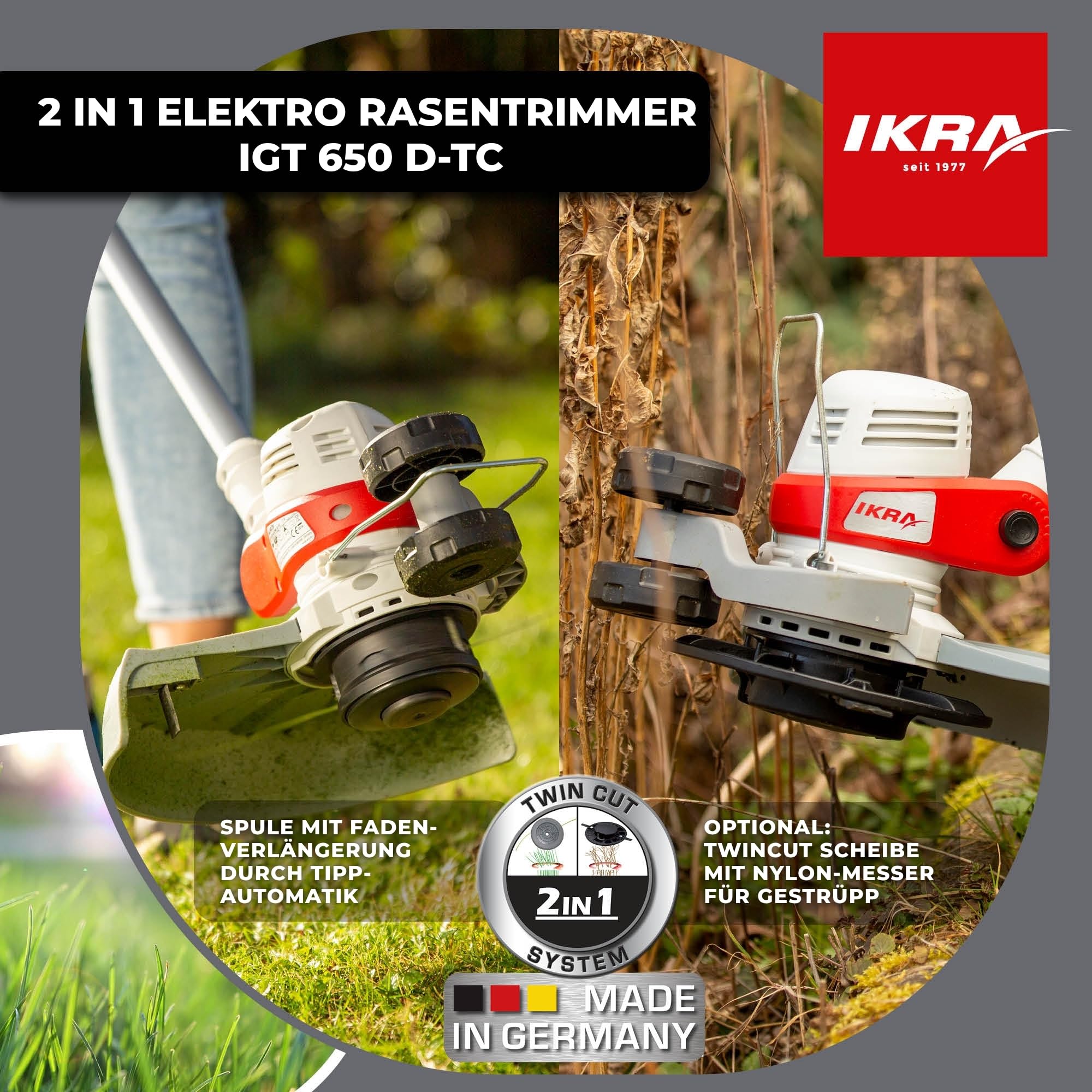 IKRA Elektro Rasentrimmer IGT 650 D-TC, 650W, Schnittbreite 30cm