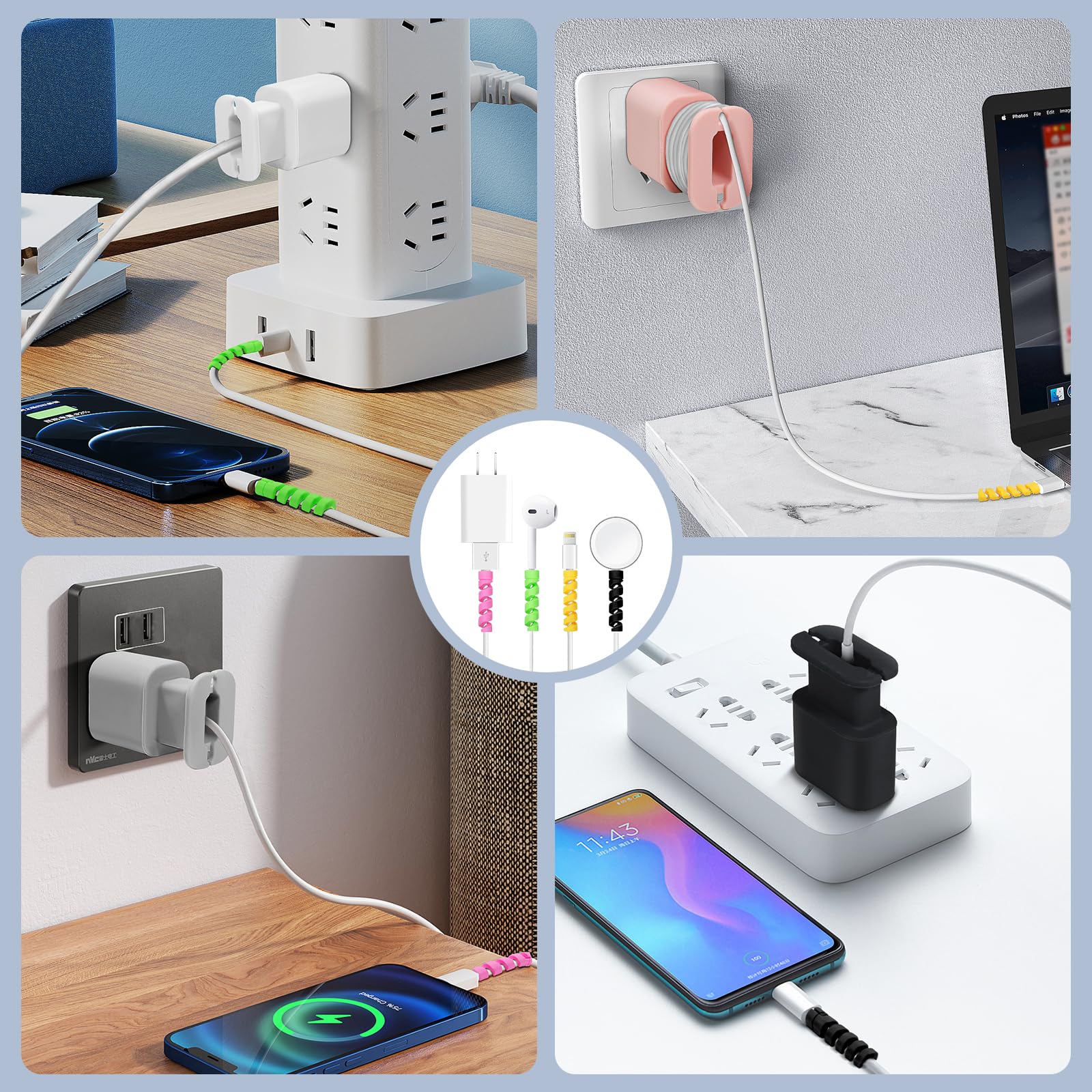 Amazon | 4パック シリコン充電器 2イン1プロテクター コードラップ