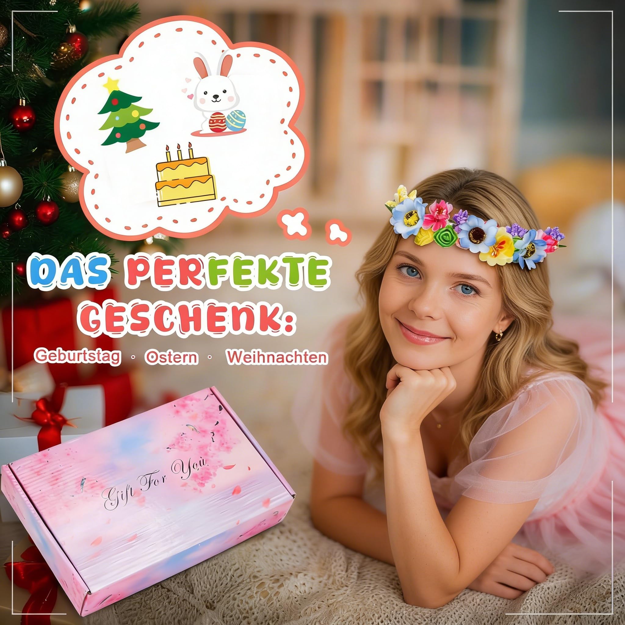 Meetory Couronne de fleurs à fabriquer - Couronne de fleurs pour cheveux décoration, Kit de bricolage DIY pour adultes, Kit de bricolage pour anniversaire femme coiffure, Fête de mariage/vacances