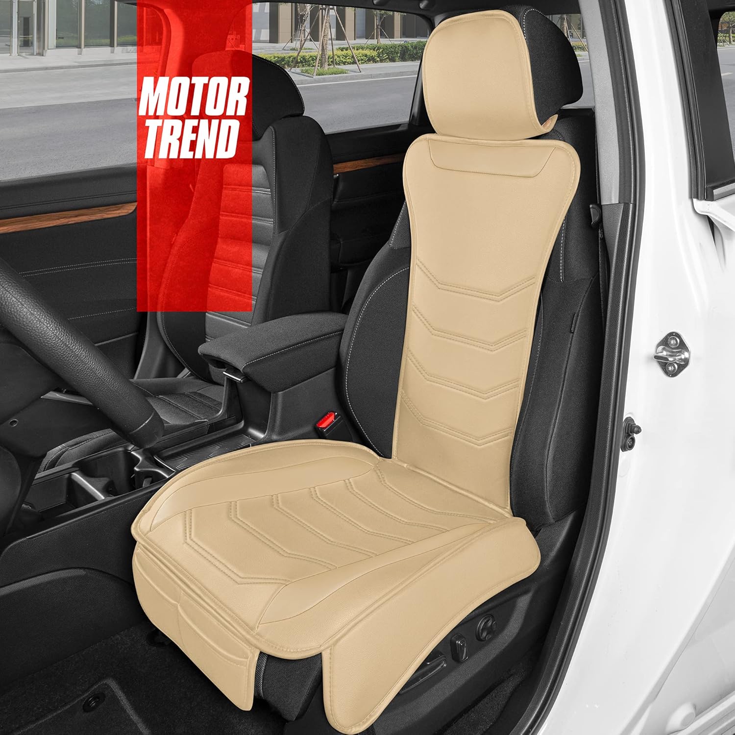 Motor Trend LuxeFit Solid Beige Faux Leather Car Seat Covers for Front Seats, 2 Piece Set – Premium Car Seat Protectors, Universal Front Seat Cushions for Auto Truck Van SUV, Car Accessories Interior : Everything Else